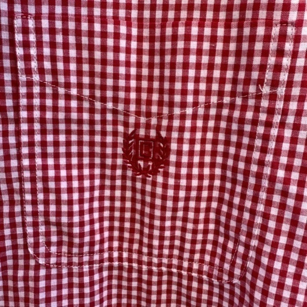 Chaps Men’s Button Down Long Sleeve Shirt (Red & White Gingham) - Picture 5 of 9